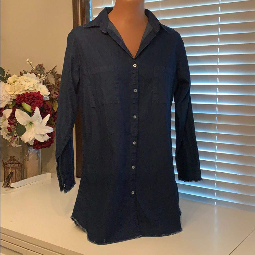 Denim blue button up longsleeve dress